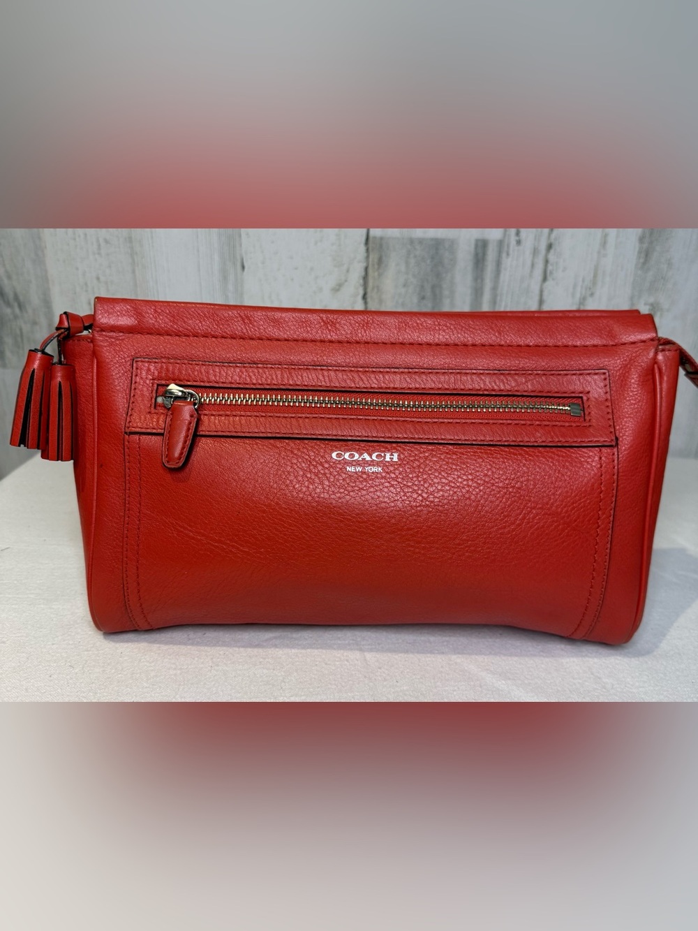 Coach Legacy Large Clutch Red Leather legacy tassels and hang tags